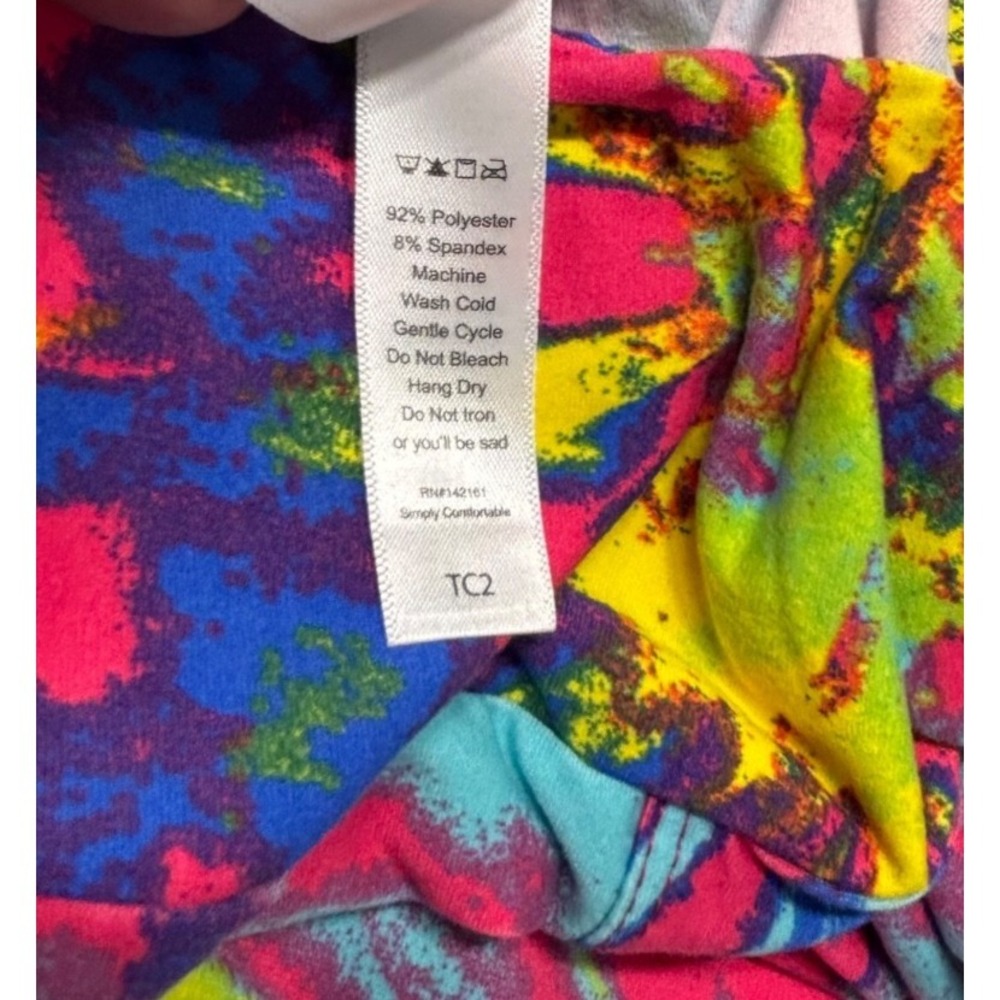 LuLaRoe Womens Leggings Size TC2 Pink Blue Yellow Tie Dye Burst Plus 18+ NWT - Picture 4 of 4